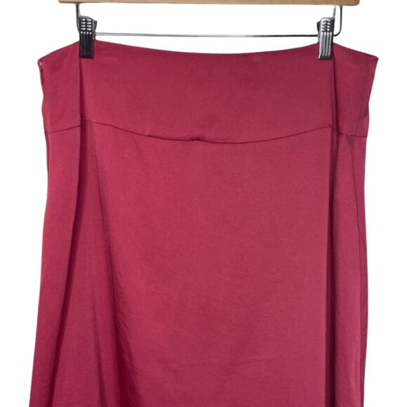 EXPRESS | Hot Pink Satin Style Knee Length Side Slit Skirt | Size L - Picture 4 of 9